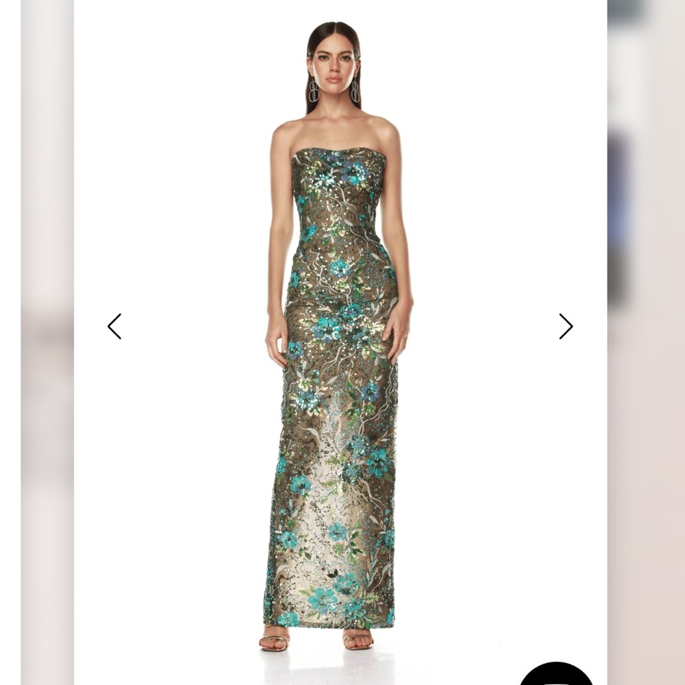Gorgeous Bronx and Banco Teal Multi Sequin Maxi Dress